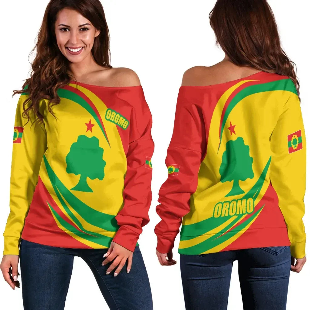 Oromo Off Shoulder Sweater Flag Fantasy