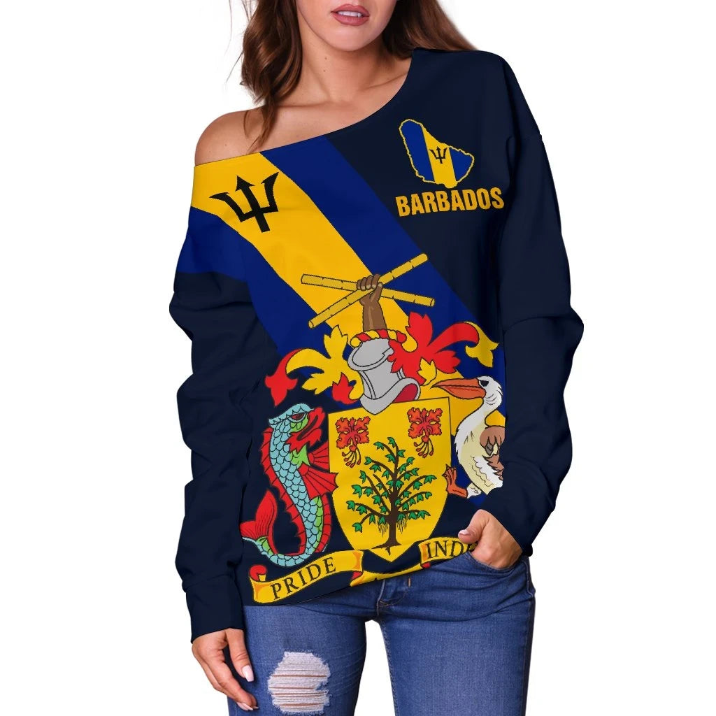 Barbados Special Flag Women's Off Shoulder Sweater