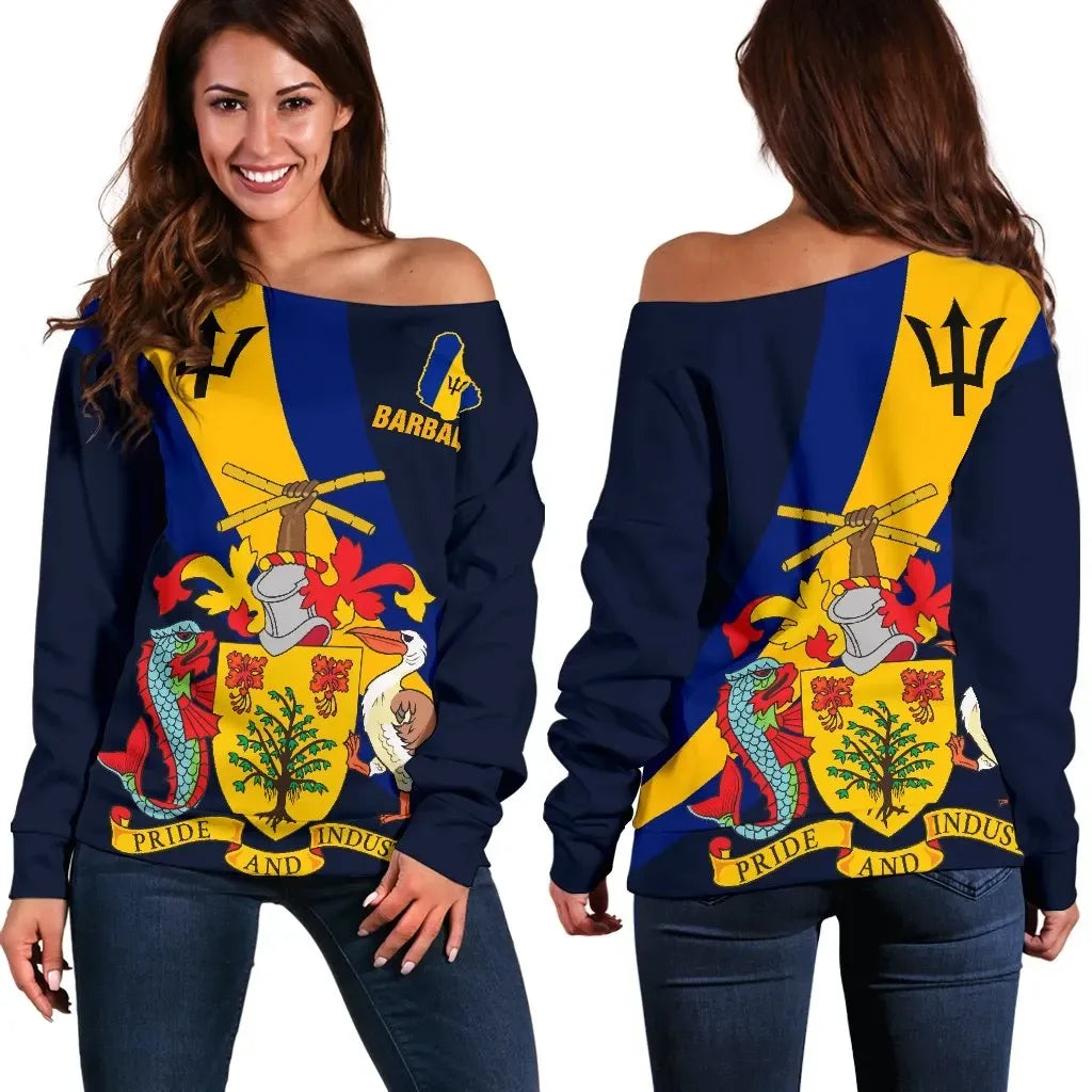 Barbados Special Flag Women's Off Shoulder Sweater