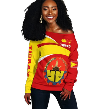 Tigray Off Shoulder Sweater Tigray Flag Official Seal Red
