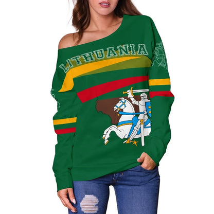 Lithuania Flag Women's Off Shoulder Sweater Map Version