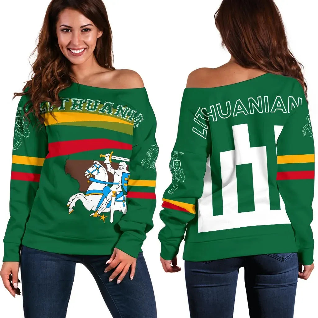 Lithuania Flag Women's Off Shoulder Sweater Map Version