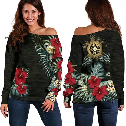 Hawaii Hibiscus Off Shoulder Sweater