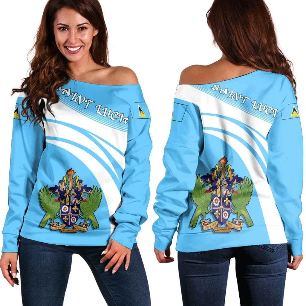 Saint Lucia Coat Of Arms Shoulder Sweater Cricket