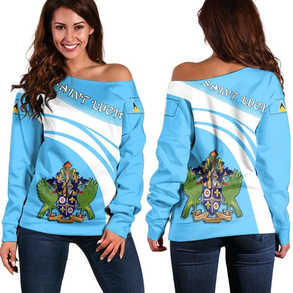 Saint Lucia Coat Of Arms Shoulder Sweater Cricket