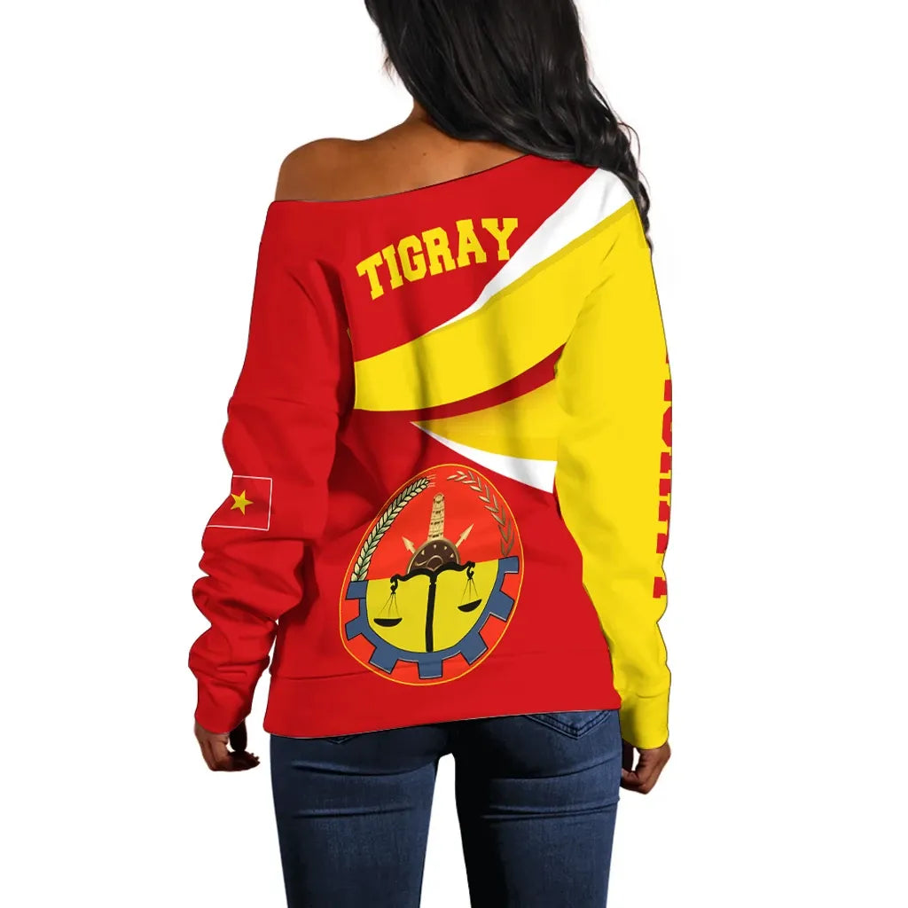 Tigray Off Shoulder Sweater Tigray Flag Official Seal Red