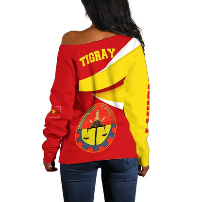 Tigray Off Shoulder Sweater Tigray Flag Official Seal Red