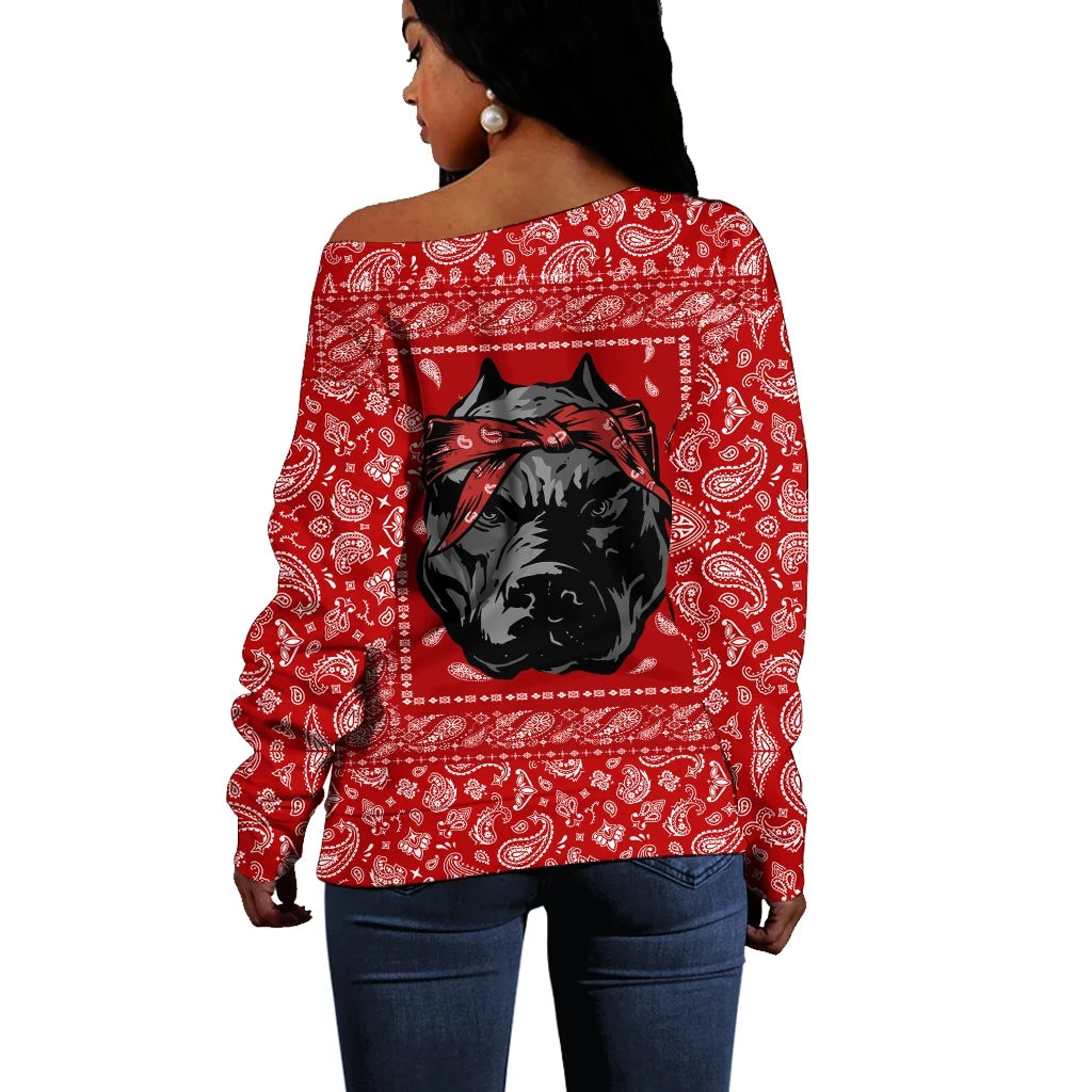 Blood Gang Bulldog Off Shoulder Sweater