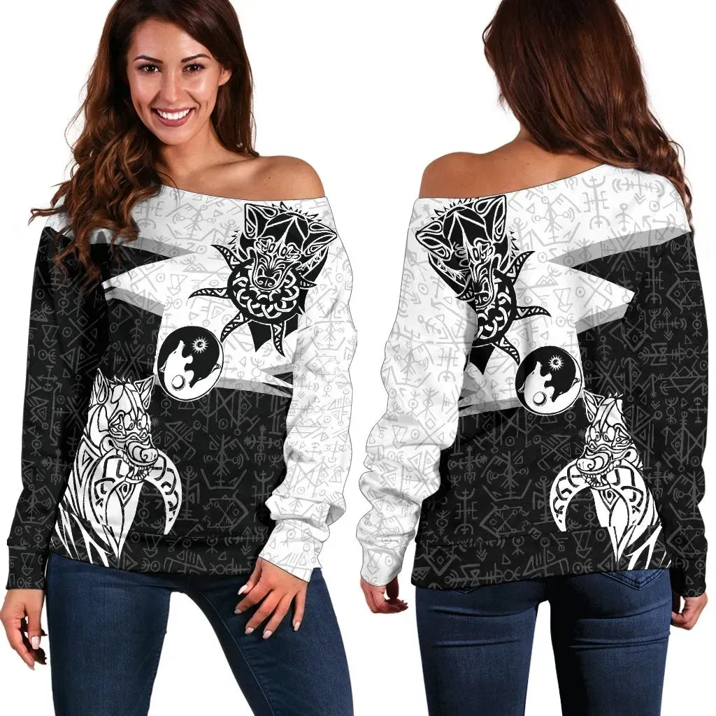 Women's Off Shoulder Sweater Skoll and Hati