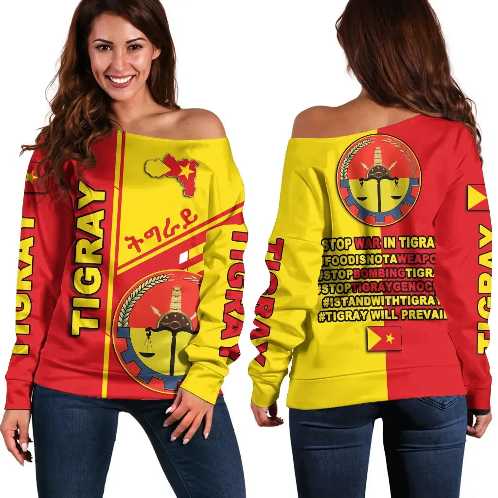 Tigray Hashtags Off Shoulder Sweater