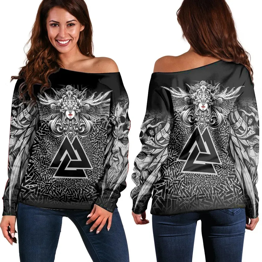 Valkyrie Off Shoulder Sweater Valknut Pattern