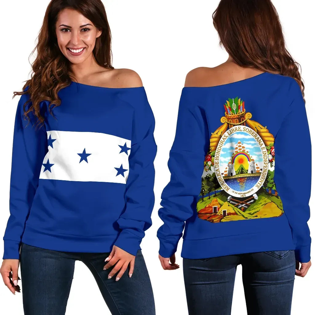 Honduras Off Shoulder Sweater Flag with Coat of Arms