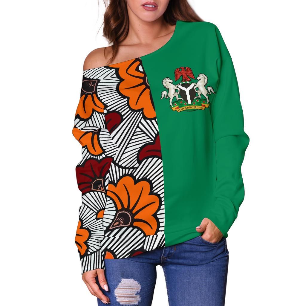 Nigeria Women's Off Shoulder Sweater Ankara Pattern Th5