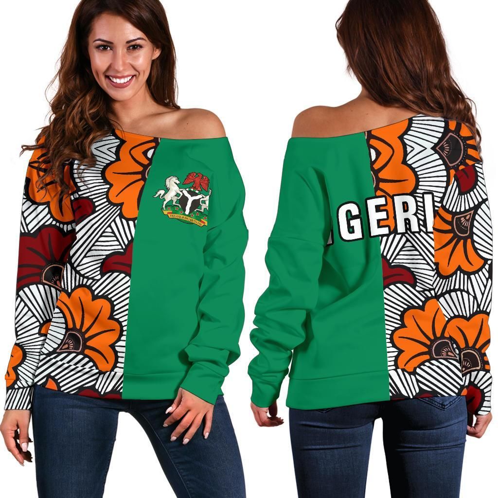 Nigeria Women's Off Shoulder Sweater Ankara Pattern Th5