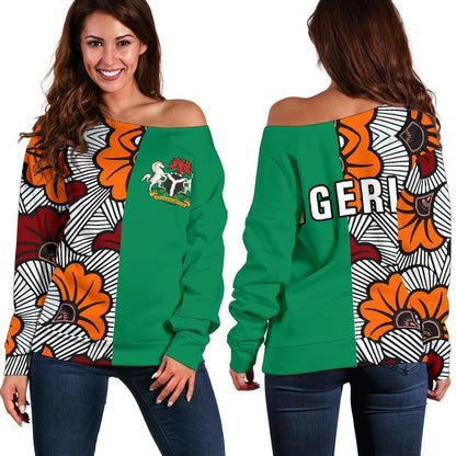 Nigeria Women's Off Shoulder Sweater Ankara Pattern Th5