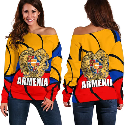 Armenian symbol of Eternity Flag Women's Off Shoulder Sweater