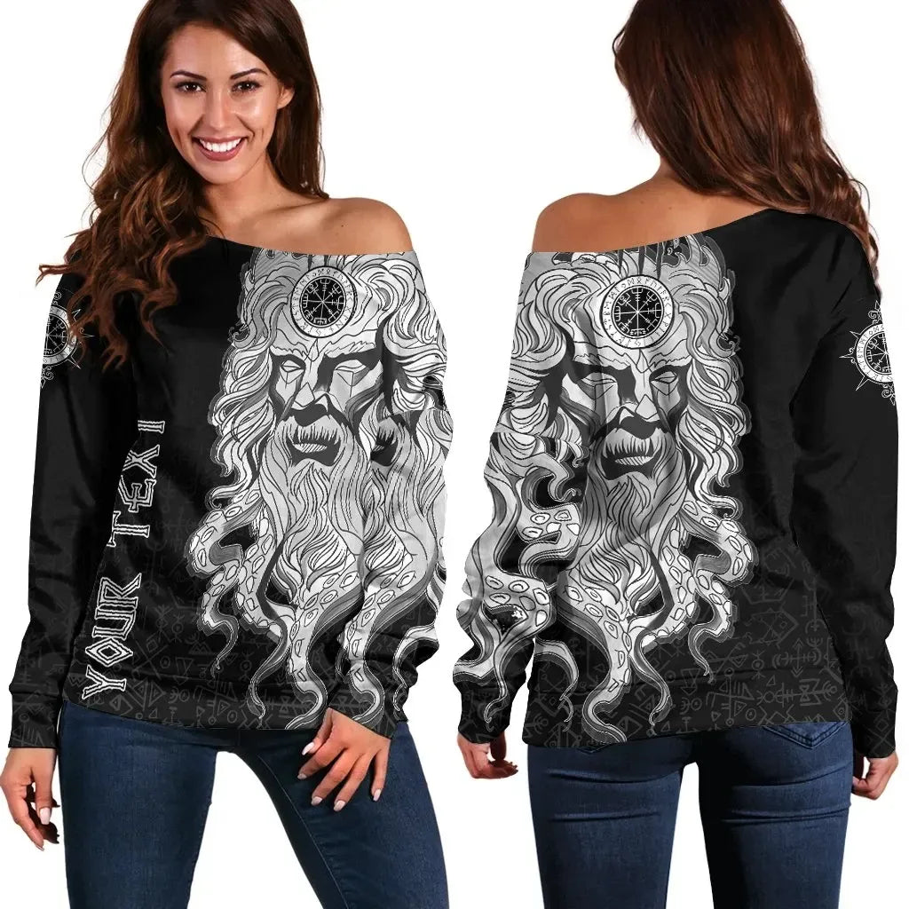 Custom Women's Off Shoulder Sweater Njord Vegvisir