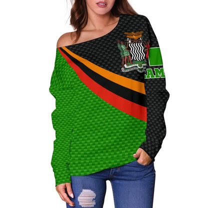 Zambia Women's Off Shoulder Zambia Flag and Coat Of Arms