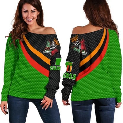 Zambia Women's Off Shoulder Zambia Flag and Coat Of Arms
