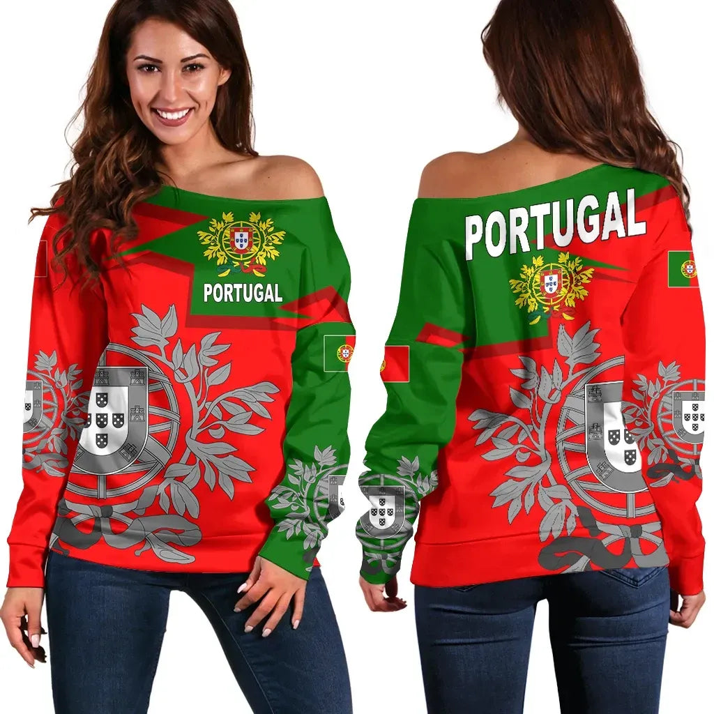 Portugal Women's Off Shoulder Sweater Coat Of Arms