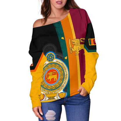 Sri Lanka Coat Of Arm Flag Women's Off Shoulder Sweater