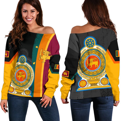 Sri Lanka Coat Of Arm Flag Women's Off Shoulder Sweater