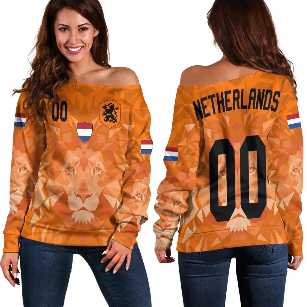 Custom Netherlands Lion Women's Off Shoulder Euro Soccer