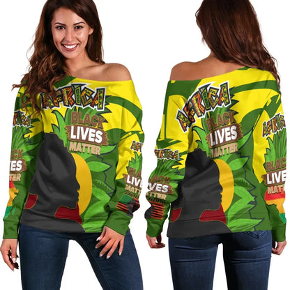 African Pride Women's Off Shoulder Sweater Black Lives Matter Happy Black History Month 2021
