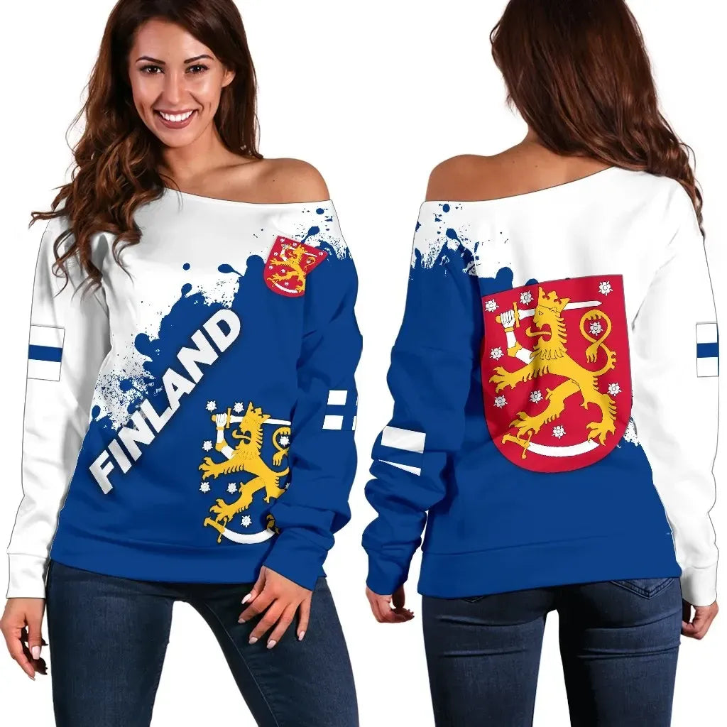 Finland Women Off Shoulder Sweater Smudge Version