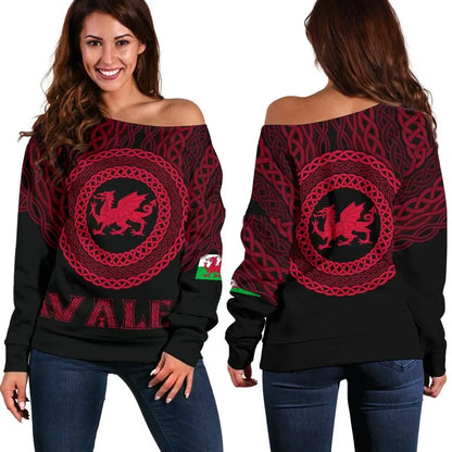 Wales Celtic Women's Off Shoulder Sweater Celtic Pride