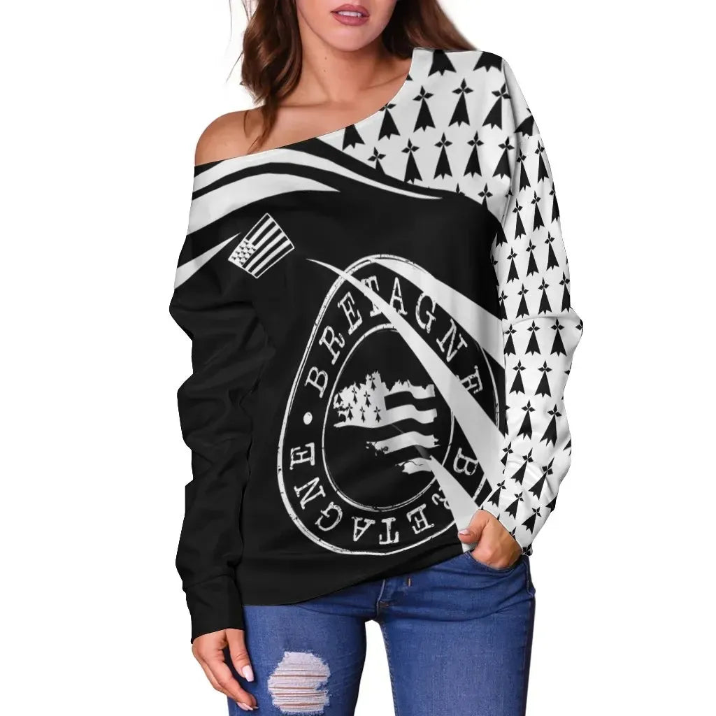 Brittany Celtic Off Shoulder Sweater Flag of Brittany