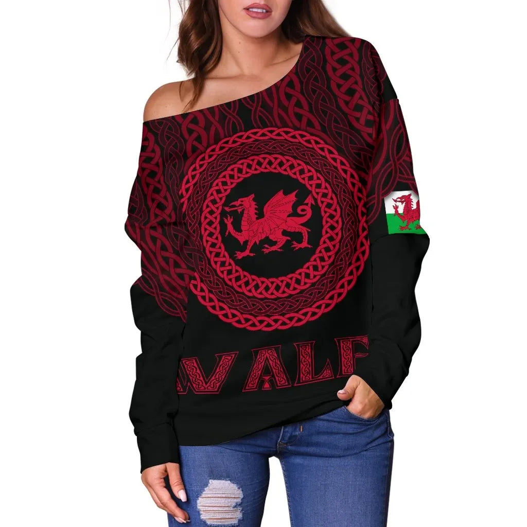 Wales Celtic Women's Off Shoulder Sweater Celtic Pride