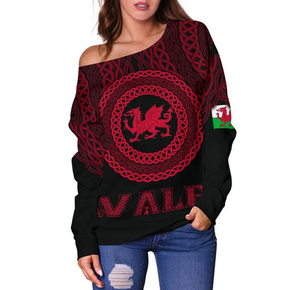 Wales Celtic Women's Off Shoulder Sweater Celtic Pride