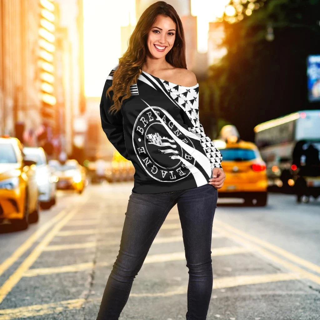 Brittany Celtic Off Shoulder Sweater Flag of Brittany