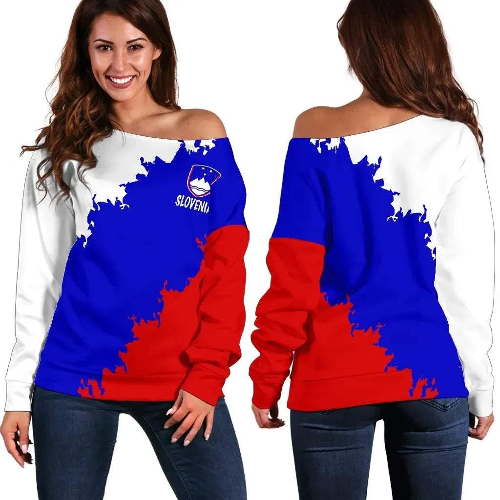 Slovenia Improve Cross Flag Off Shoulder Sweater