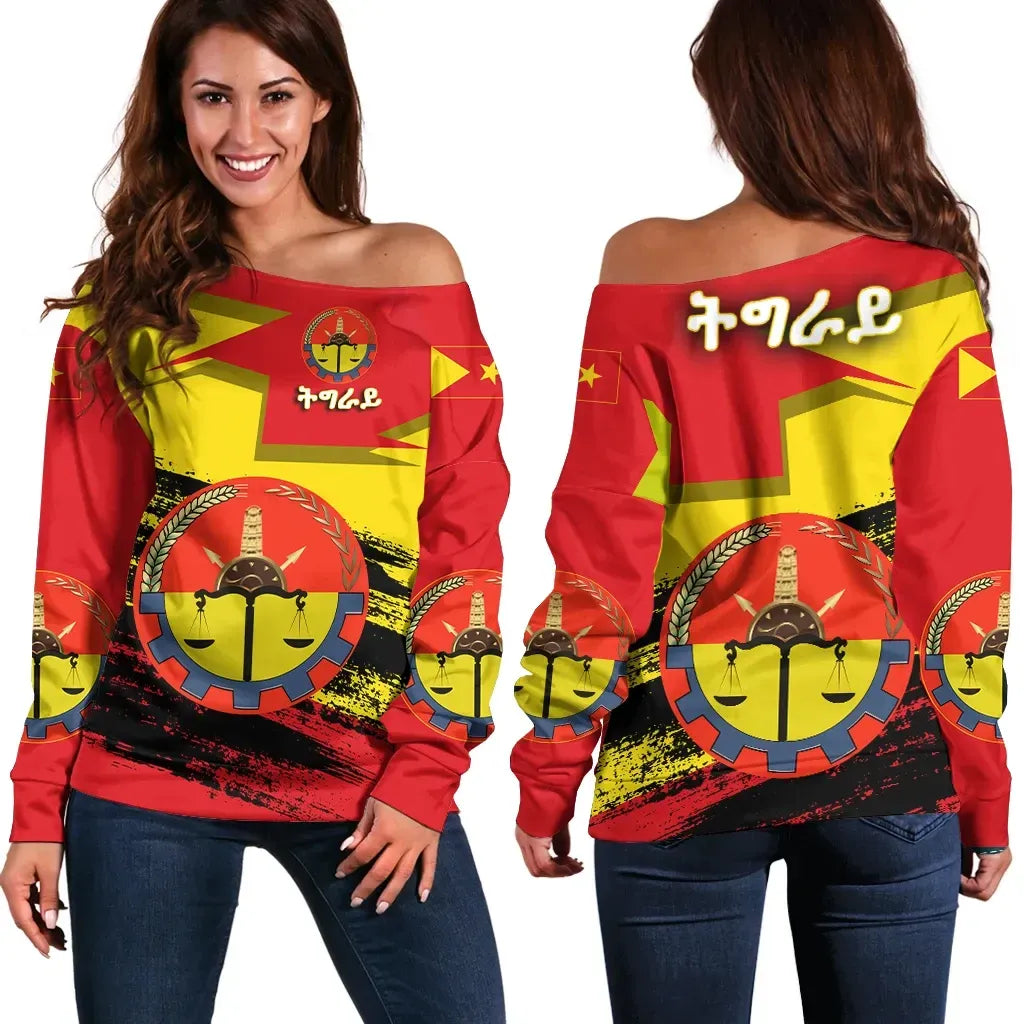 Tigray Coat Of Arms And Flag Women's Off Shoulder Sweater