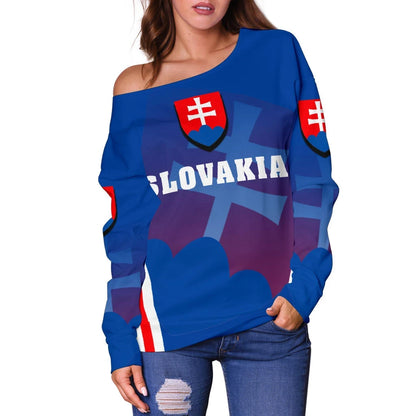 Slovakia Coat Of Arms Women's Off Shoulder Sweater Sport Style