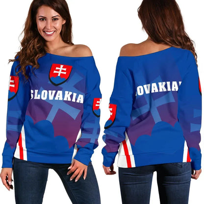 Slovakia Coat Of Arms Women's Off Shoulder Sweater Sport Style