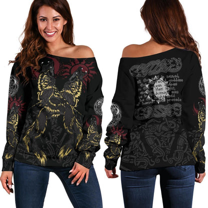 Vikings Off Shoulder Sweater The Wolves Skoll and Hati