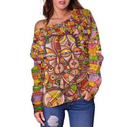 Africa Banjo Players Off Shoulder Sweater