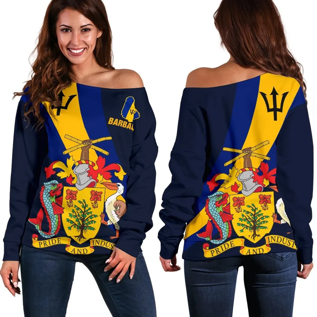 Barbados Women's Off Shoulder Sweater Special Flag