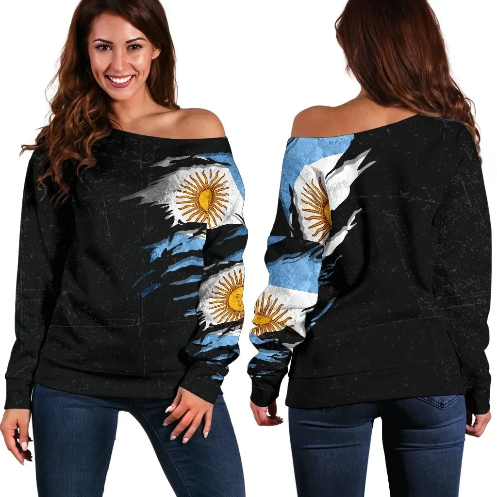 Argentina In Me Off Shoulder Sweater Special Grunge Style