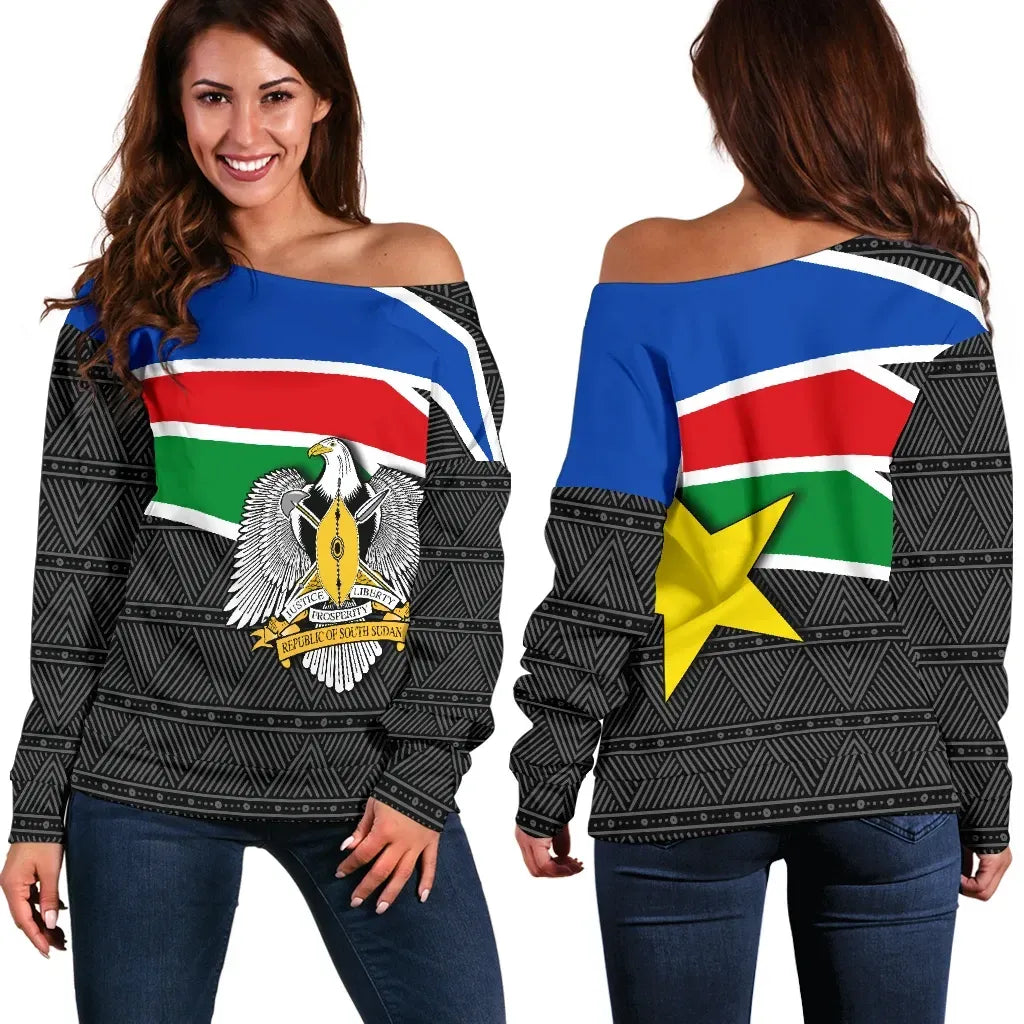South Sudan Women's Off Shoulder Sweater Flag Coat Of Arms