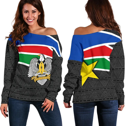 South Sudan Women's Off Shoulder Sweater Flag Coat Of Arms