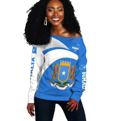 Somalia Off Shoulder Sweater Somalia Strong Flag Maps