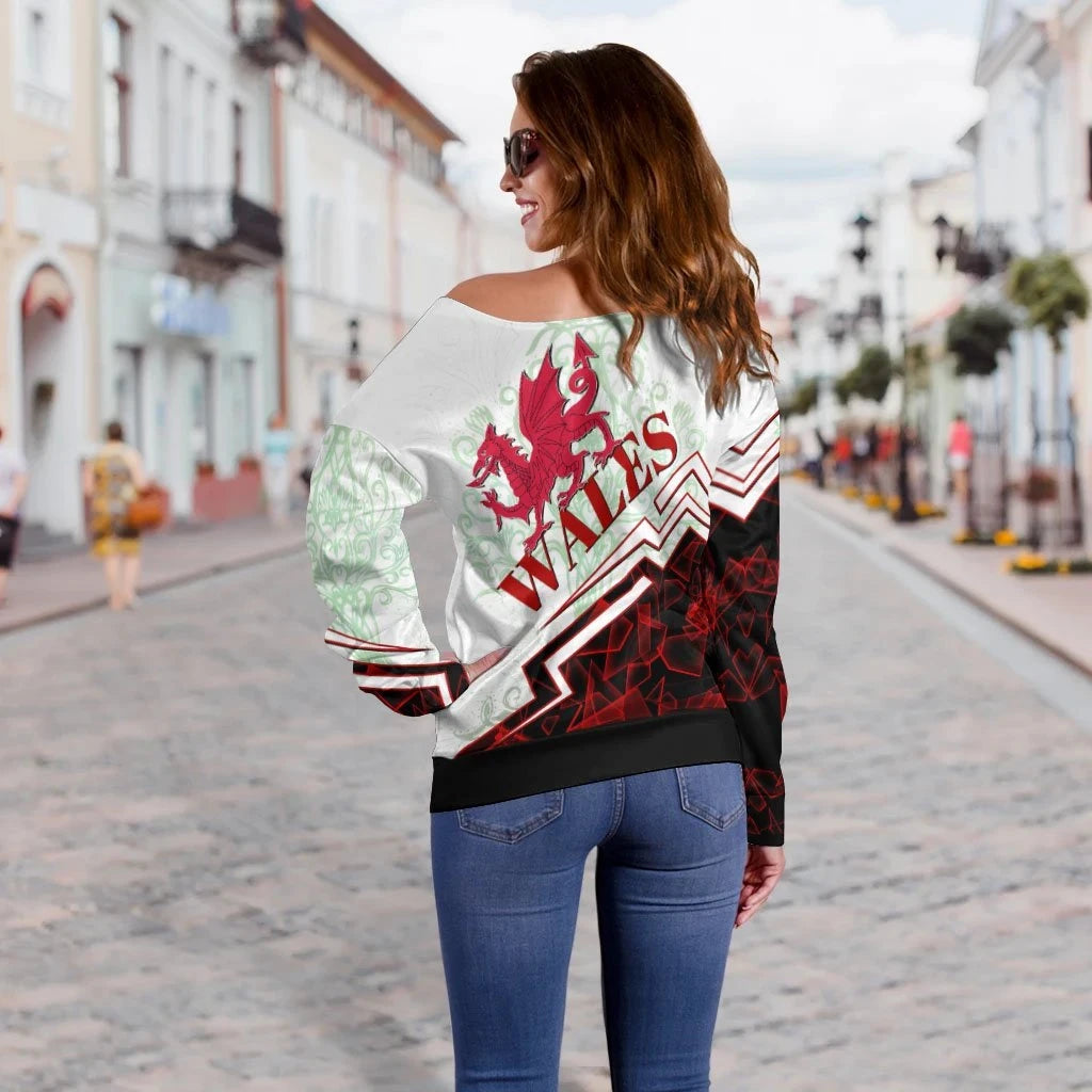 Wales Women's Off Shoulder Sweater Welsh Spirit