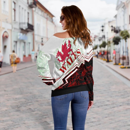 Wales Women's Off Shoulder Sweater Welsh Spirit