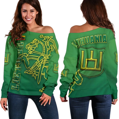 Lithuania Vytis Columns of Gediminas Women Off Shoulder Sweater