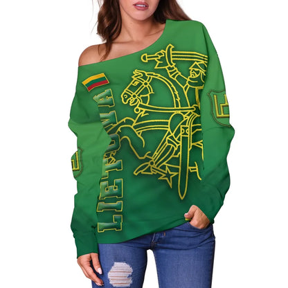 Lithuania Vytis Columns of Gediminas Women Off Shoulder Sweater
