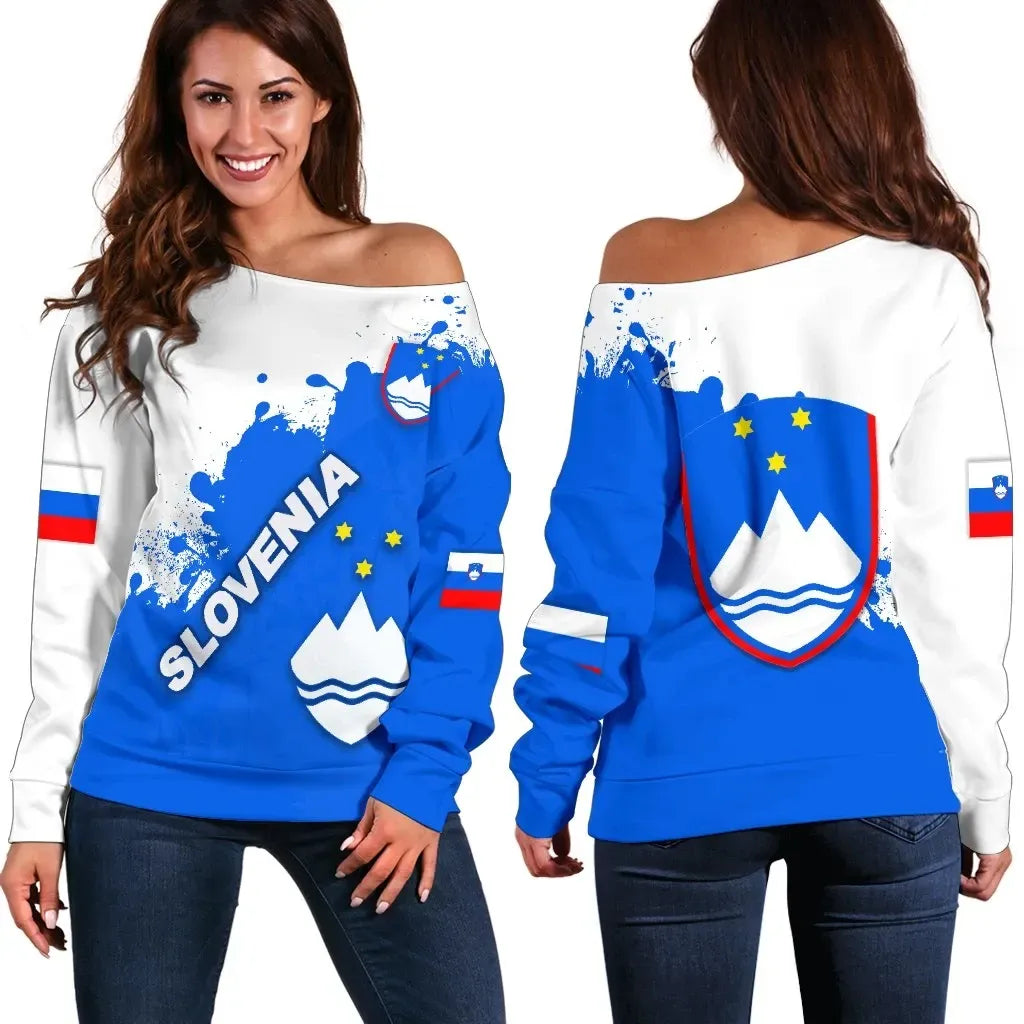 Slovenia Women Off Shoulder Sweater Mount Triglav Version